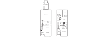 A floor plan of a house with two bedrooms, a living room, a dining room, a kitchen, a bathroom, and a bonus room.