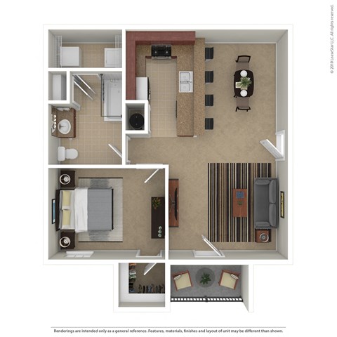 OakRidge_TN_Apartment_CentennialVillage_1 bedroom 1 bath 3D Furnished