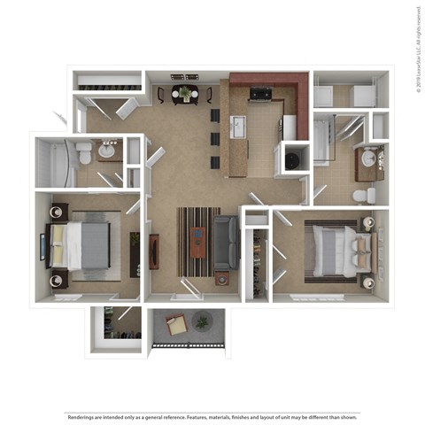 OakRidge_TN_Apartment_CentennialVillage_2 bedroom 2 bath 3D Furnished