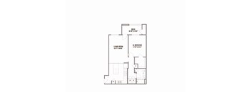 A floor plan of a house with a living room, a deck, and a bedroom.