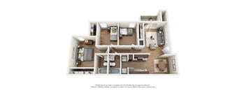 Renovated 3 bedroom 2 bathroom apartment floor plan in Gainesville, FL with 1,012 sq ft, open-concept layout, modern kitchen, and large bedrooms at Chelsea Apartments near University of Florida