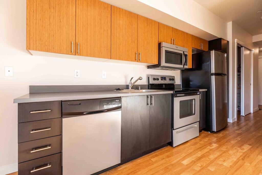 fully equipped kitchen with stainless steel appliances