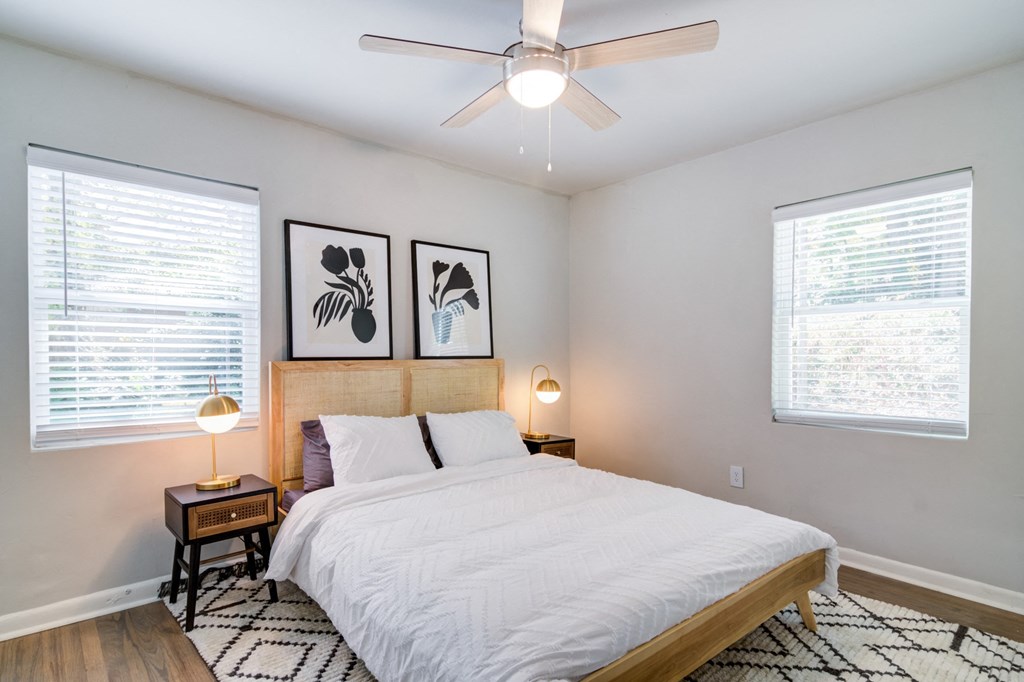 Collier Flats Apartments in Atlanta GA photo of  bedroom with ceiling fan