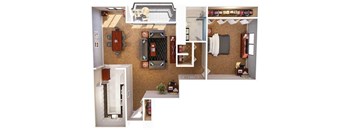 A series of images showing different views of a room with a desk, chair, and a cabinet.