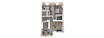 Pet Friendly Apartments in Tempe, AZ – Sono Tempe – 3D Floorplan of our 2 Bed, 1 Bath 904 Sq. Ft. Cooper Floorplan