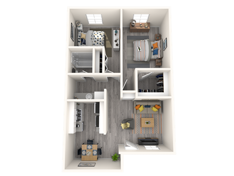 Pet Friendly Apartments in Tempe, AZ – Sono Tempe – 3D Floorplan of our 2 Bed, 1 Bath 904 Sq. Ft. Cooper Floorplan
