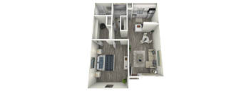 a 2 bedroom floor plan with a bathroom and a living room
