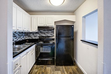 Coronado Springs Apartments in Palm Springs Florida photo of kitchen with black appliances