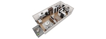 a floor plan of a small apartment with a kitchen and living room