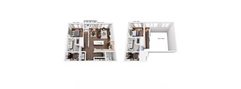 A floor plan of a two-story home with a living room, kitchen, and bedrooms.