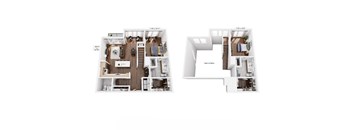 A floor plan of a two-story home with a living room, kitchen, and bedrooms.