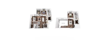A floor plan of a two-bedroom apartment with dimensions of 11'4" x 16'7".