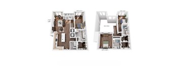 A floor plan of a two-story apartment with dimensions and a note to "Open to Below".