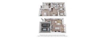 a stylized floor plan of a 3 bedroom apartment