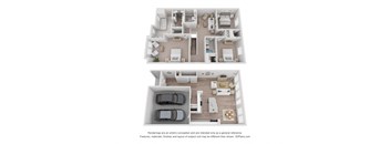 a stylized floor plan of a 2 bedroom apartment