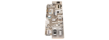A top down view of a house with a car parked in front.