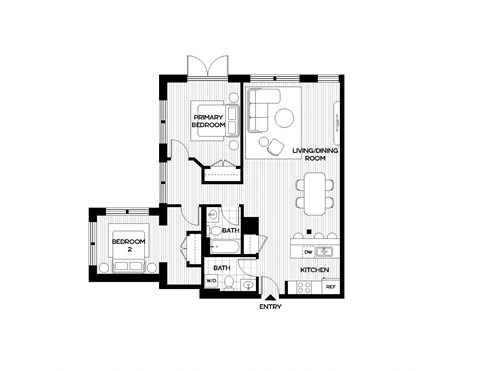 floor plan of the first floor bedroom upstairs of a 1 bedroom apartment