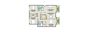 a floor plan of a small house with bedrooms and a dining room and a kitchen