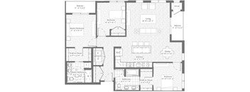 A floor plan of a house with a living room, dining room, kitchen, and multiple bathrooms.