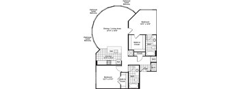 a floor plan of a house with two bedrooms and a living room and a kitchen