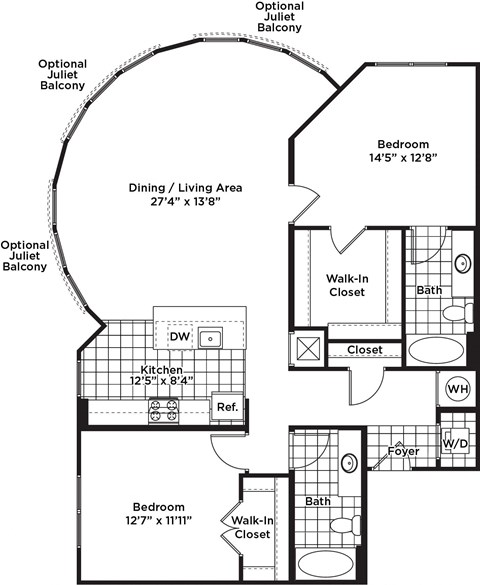 a floor plan of a house with two bedrooms and a living room and a kitchen