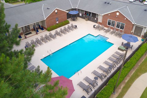 Lancaster Place Apartments in Calera Alabama photo of aerial view of pool