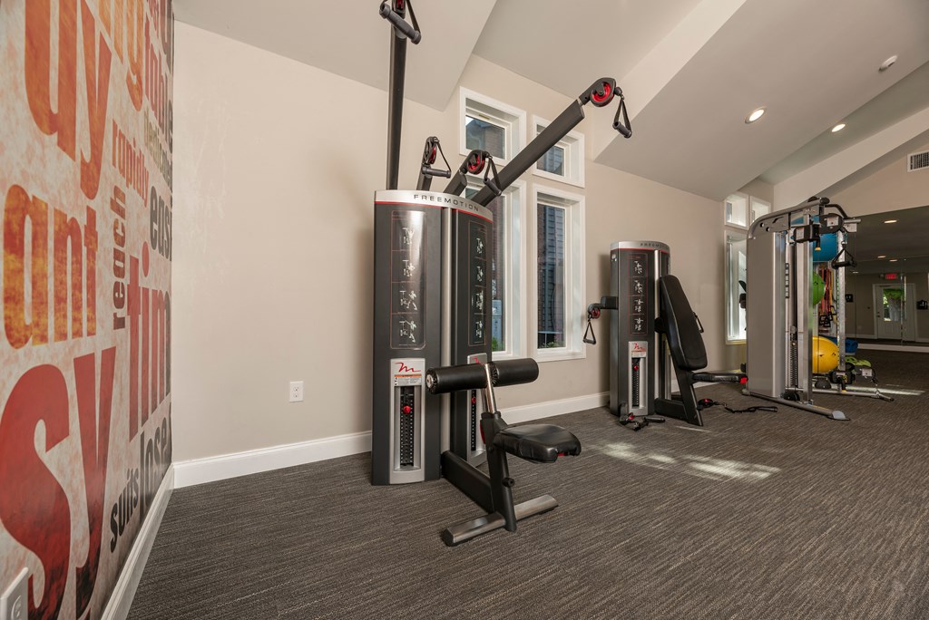 the gym at the flats at big tex apartments