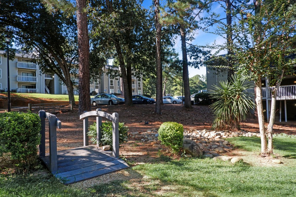 1 Park Central Apartments, Peachtree Corners, Georgia bridge in green space