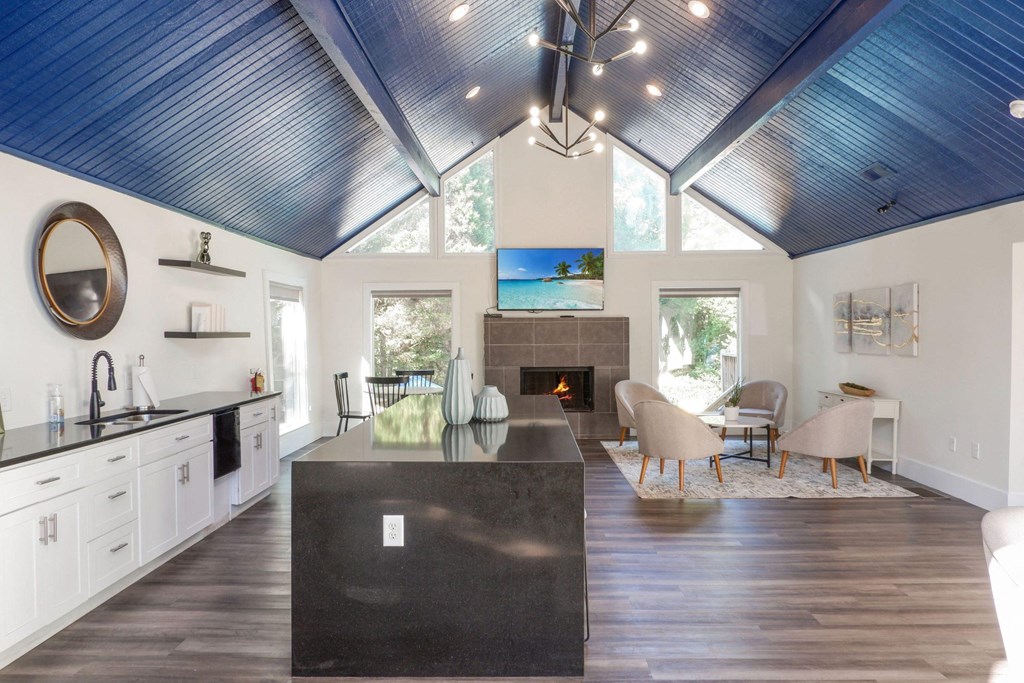 1 Park Central Apartments in Peachtree Corners photo of clubhouse with seating and fire place