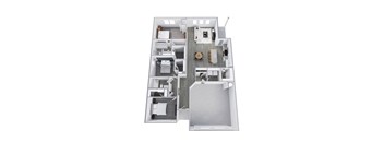 a 3d floor plan of a house with a bedroom and living room