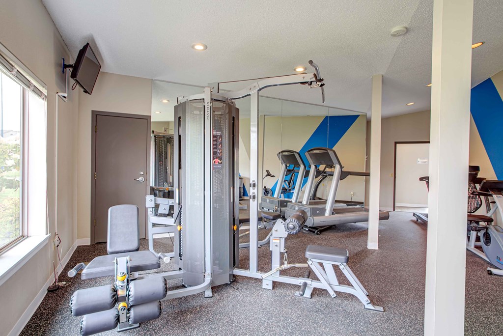 a gym with weights and cardio equipment in a home gym