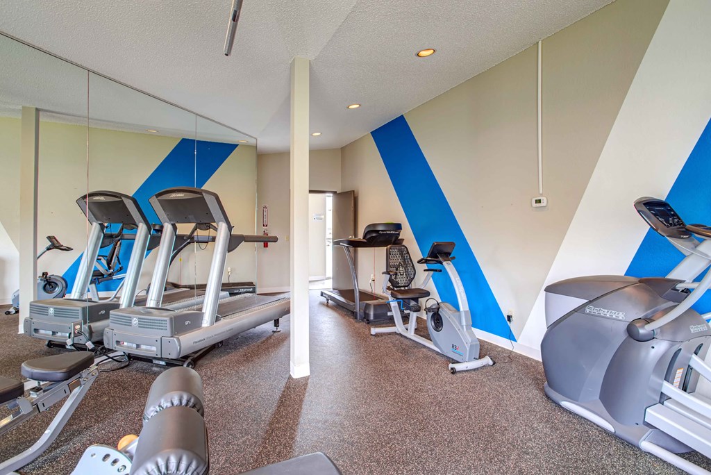 a gym with treadmills and other exercise equipment