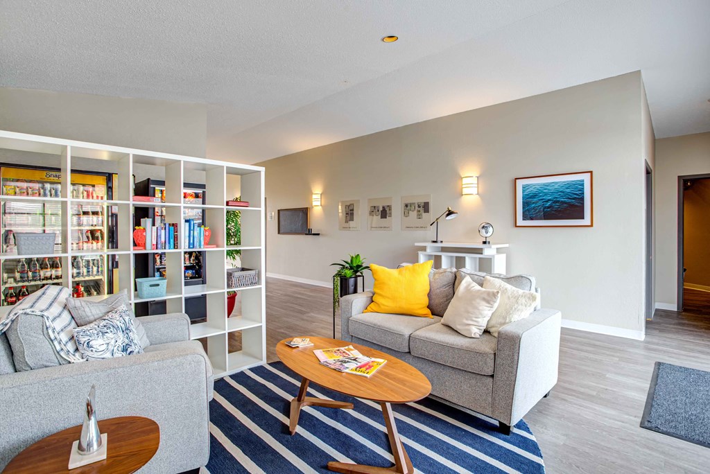 a living room with a couch and a coffee table