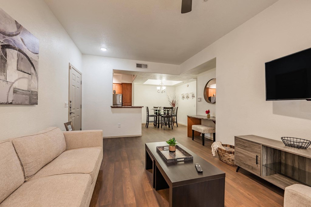 a living room with a couch and a coffee table