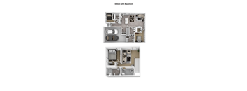 a stylized floor plan of a 2100 sq ft apartment