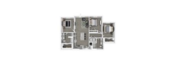 A floor plan of a house with a kitchen, living room, bedrooms and bathrooms.