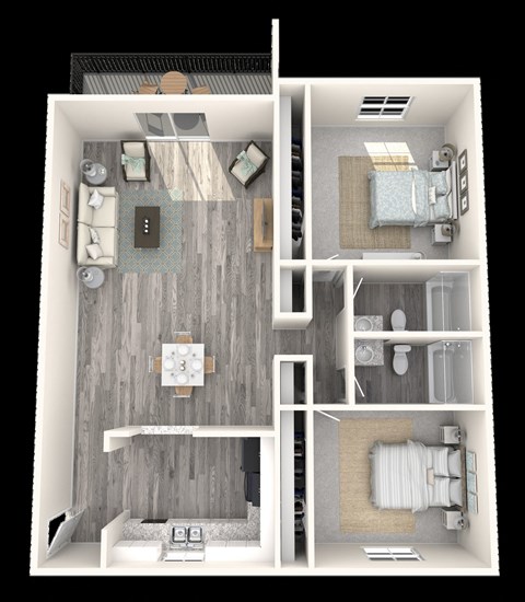 2 Bed, 2 Bath, 1100 sq. ft. Dogwood floor plan