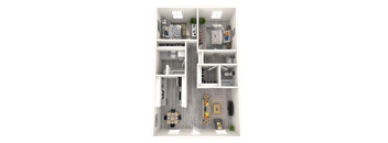 Apartments for Rent in Tempe, AZ – Sono Tempe - 3D Floorplan of our 2 Bed, 2 Bath 934 Sq. Ft. Draper Floorplan