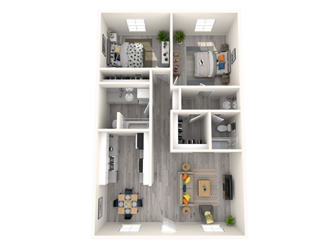 Apartments for Rent in Tempe, AZ – Sono Tempe - 3D Floorplan of our 2 Bed, 2 Bath 934 Sq. Ft. Draper Floorplan