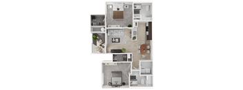 A floor plan of a house with a kitchen, living room, and bathroom.