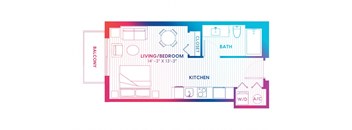 a floor plan of a living room with a kitchen and a bedroom