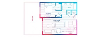 a floor plan of a house with a bedroom and a living room