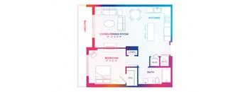 a floor plan of a house with a bedroom and a living room