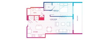 a floor plan of a house with a bedroom and a living room