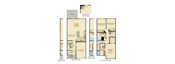 three floor plan of a town house with different floors