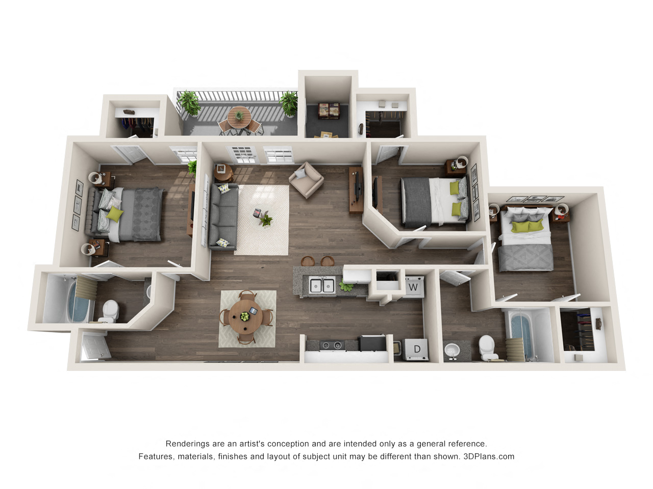 Dogwood 3 Bed 2 Bath, 1390 sq. ft. Floor Plan at Echelon Park, McDonough, GA, 30253