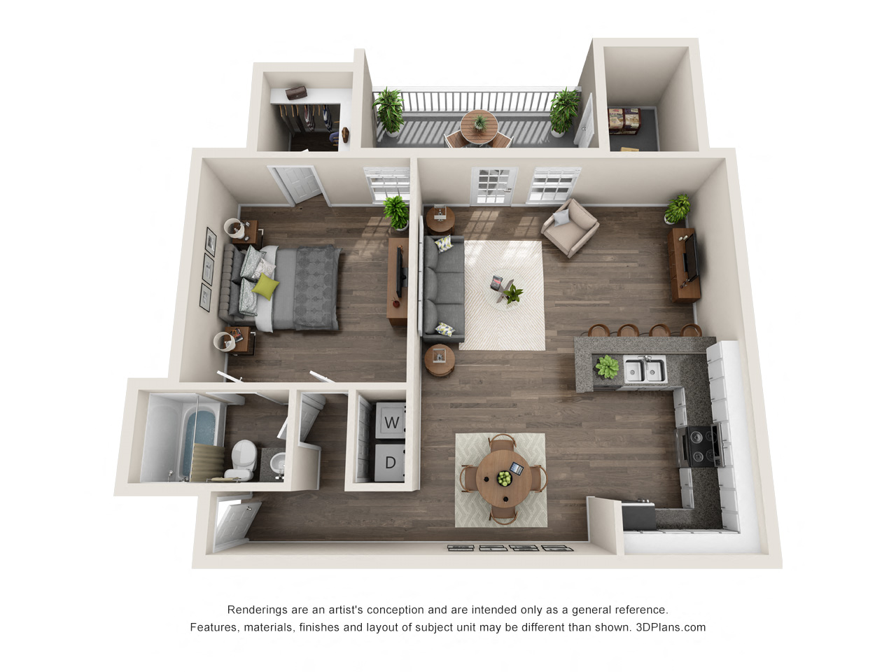 Redwood 1 Bed 1 Bath, 961 sq. ft. Floor Plan at Echelon Park, McDonough
