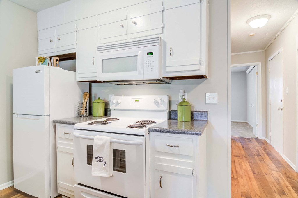 The Element at 3900 apartment in Macon, ga 
White appliances Kitchen