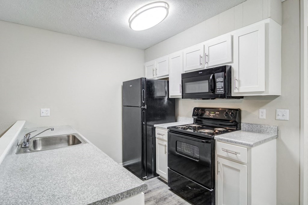 The Element at 3900 apartments in Macon Georgia photo of Cozy Kitchen Black Appliances