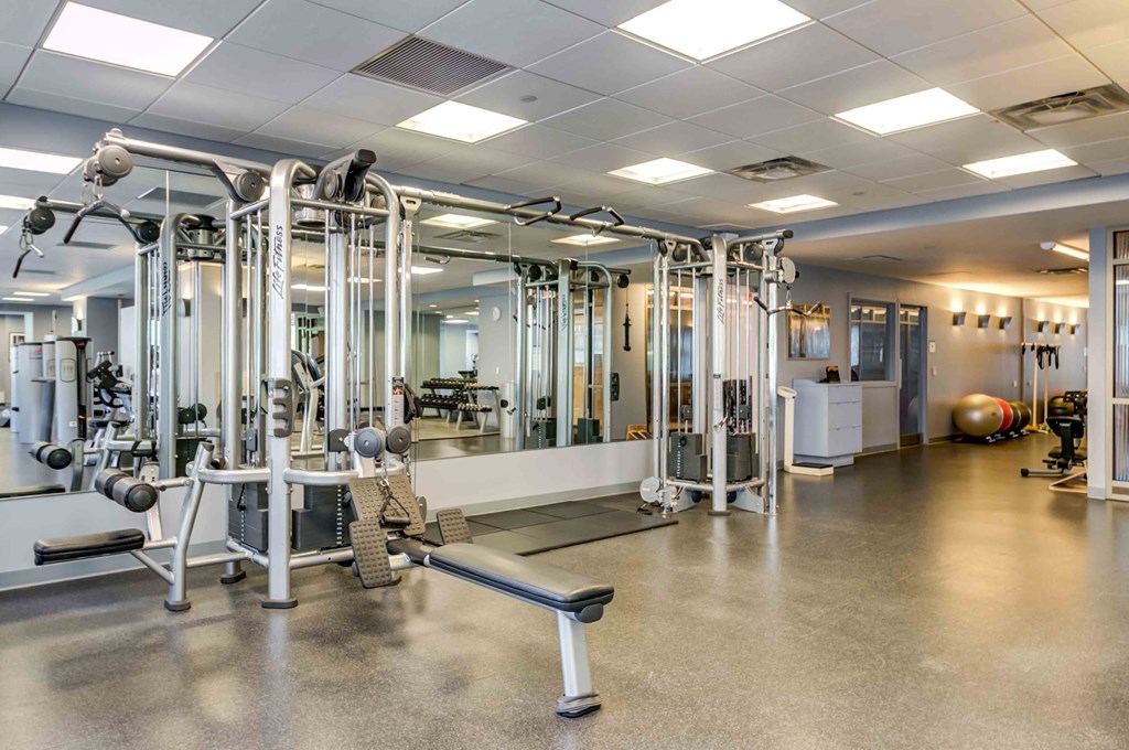 Multipurpose strength training machine in fitness center